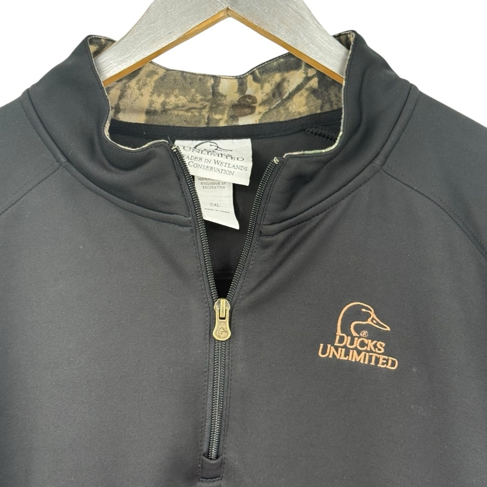 Ducks Unlimited Men’s Size XXL 1/4 Zip Pullover Black camo neck